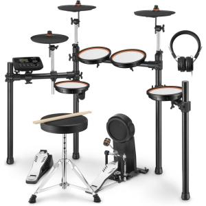 imageDonner DED100 Electric Drum Set Electric Drum for BeginnerIntermediate with Dual Zone Quiet Mesh Drum Pads Mesh Kick Drum 30 Kits and 425 Sounds Throne Headphones Sticks Melodics Lessons