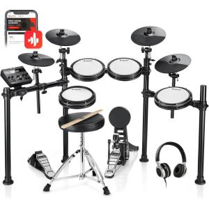 imageDonner DED200X Electronic Drum Set Electric Drum Kit with Quiet Mesh Drum Pads 2 Cymbals wChoke 31 Kits and 450 Sounds Throne Headphones Sticks USB MIDI Melodics Lessons 5 Pads 4 Cymbals