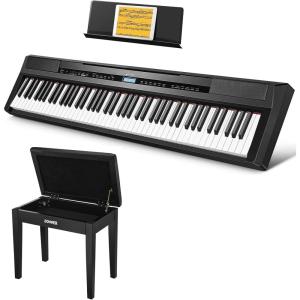 imageDonner DEP20 Beginner Digital Piano  Black Piano Bench with Storage