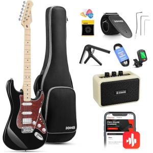 imageDonner DST152R Electric Guitar 39quot Beginner Electric Guitar Kit HSS Pickup with Coil Split Guitar Starter Set with Amp Bag All Accessories Metallic Ice BlueBlack