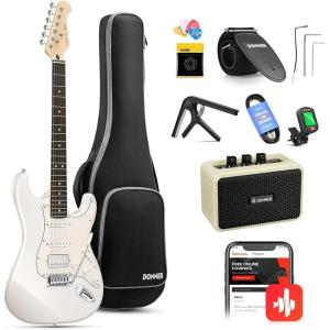 imageDonner DST152R Electric Guitar 39quot Beginner Electric Guitar Kit HSS Pickup with Coil Split Guitar Starter Set with Amp Bag All Accessories Metallic Ice BluePolar White