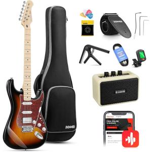 imageDonner DST152R Electric Guitar 39quot Beginner Electric Guitar Kit HSS Pickup with Coil Split Guitar Starter Set with Amp Bag All Accessories Metallic Ice BlueSunburst