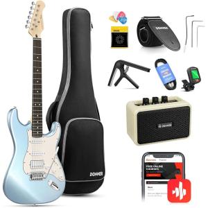imageDonner DST152R Electric Guitar 39quot Beginner Electric Guitar Kit HSS Pickup with Coil Split Guitar Starter Set with Amp Bag All Accessories Metallic Ice BlueIce Blue