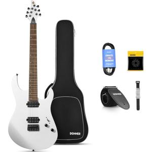 imageDonner DST152R Electric Guitar 39quot Beginner Electric Guitar Kit HSS Pickup with Coil Split Guitar Starter Set with Amp Bag All Accessories Metallic Ice BlueDKWhite