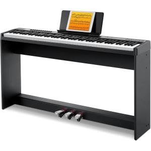 imageDonner Digital Piano Keyboard VelocitySensitive 88 Keys with Removable Piano Stand Compact Beginner Home Electric Piano with Split Mode LED Digital Tube for Display and Triple Pedal DEP08