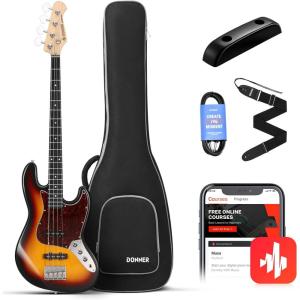 imageDonner Electric Bass Guitar 4 Strings FullSize Standard Bass PBStyle Beginner Kit Black for Starter with Free Online Lesson Gig Bag Guitar Strap and Guitar Cable DPB510DSunburst01