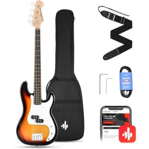 imageDonner Electric Bass Guitar 4 Strings FullSize Standard Bass PBStyle Beginner Kit Black for Starter with Free Online Lesson Gig Bag Guitar Strap and Guitar Cable DPB510DSunburst
