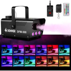 imageDonner Fog Machine with 13 Colors 500W 2000CFM Party Smoke Machine with RGB LED Light Indicate Light with 2 Wireless Remote Controls for Halloween Festival Wedding Indoor Use