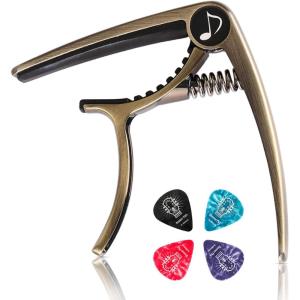 imageDonner Guitar Capo for Electric and Acoustic Guitar DC2 Ukulele Capo Black with 4 PicksCinnamon
