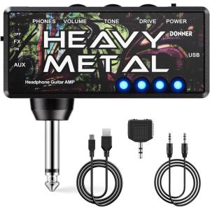 imageDonner Guitar Headphone Amp Heavy Metal USB Rechargeable Mini Pocket Headphone Amplifier for Electric GuitarHeavy Metal