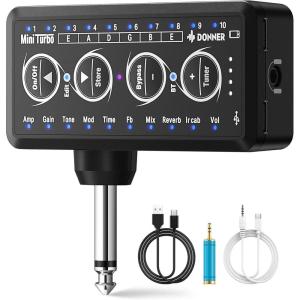 imageDonner Guitar Headphone Amp Heavy Metal USB Rechargeable Mini Pocket Headphone Amplifier for Electric GuitarMini Turbo