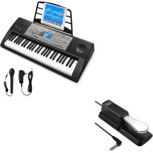 imageDonner Keyboard Piano 54 Key Piano Keyboard Force Sensitive ampamp Superior Sound Electronic Keyboard with Music StandSustain PedalPower Adapter Supports MP3USB MIDIAudioMicrophoneHeadphones