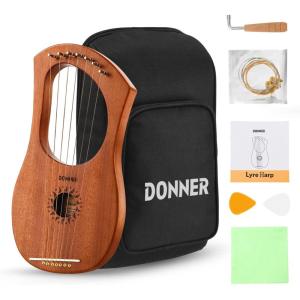 imageDonner Lyre Harp 10 Metal Strings Mahogany Body and Bone Saddle DLH002 Lyre Harp for Beginner Kids with Tuning Wrench Spare String Set Black Gig Bag Manual Ancient Greece Style7 Strings