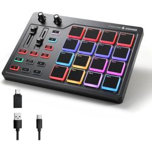 imageDonner MIDI Pad Beat Maker Machine Professional Drum Machine with 16 Beat Pads 2 Assignable Fader ampamp Knobs and Music Production Software USB MIDI Controller with 40 Courses STARRYPADDPD16
