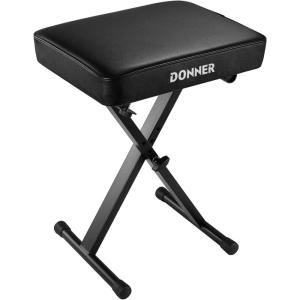 imageDonner Piano Bench Adjustable Keyboard Bench Portable Stool Collapsible Chair Foldable Seat XStyle 24 Inch Thickness HighDensity Sponge Padded NonSkid Design Black24 Inch