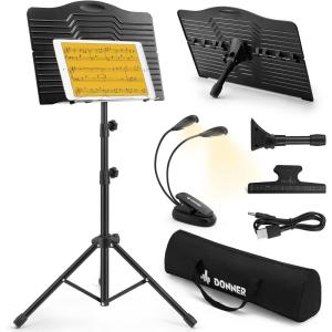 imageDonner Sheet Music Stand with Light DMS1 Portable Metal Music Stand Tabletop Music Book Stand for Guitar Ukulele Violin Players17107 IN