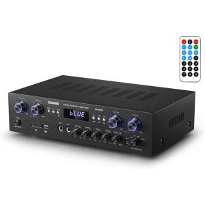 imageDonner Stereo Receivers Home Audio Amplifier Premium 1000W Peak Power 4 Channel Amplifier with Bluetooth 50 USB FM 2 Micin Echo RCA OpticalCoaxial Input for Home Karaoke Theater Speakers440W