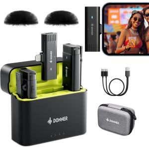 imageDonner Wireless Lavalier Microphone for iPhone iPad with Lightning PlugPlay Lapel Mic for iOS with Noise Cancellation 492Ft150M 48KHz 16Bit 32H Mini Mic for Vlogging Podcasting VPM10