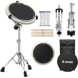 imageDrum Practice Pad 12 Inches Donner Quiet Drum Pad with Removable Snare Simulation Builtin 800 Steel Balls Drum Sticks 40 Standard RudimentsBlackWhite
