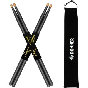 imageDonner 5A Drum Sticks Maple Wood Drumsticks 2 Pair with Carrying BagBlackBlack