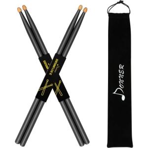 imageDonner 5A Drum Sticks Maple Wood Drumsticks 2 Pair with Carrying BagBlackClassic maple wood