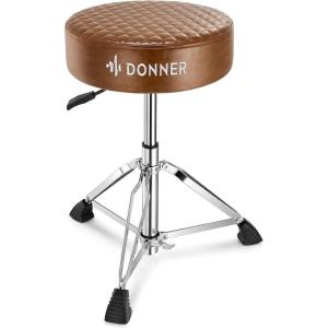 imageDonner Drum Throne Seat DT150 Professional Drum Stool  Adjustable Hydraulic Height Thick Padded AntiSlip Cushion DoubleBraced Stability Brown
