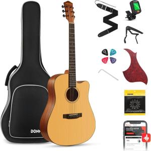 imageDonner Black Acoustic Guitar for Beginners Adult Teens Starter Kits  Full Size 41 SteelString Acustica Guitarra Bundle Set with Free Online Lesson Gig Bag Strap Tuner Cutaway DAG1CBNatural