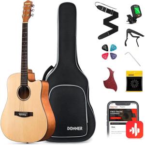 imageDonner Black Acoustic Guitar for Beginners Adult Teens Starter Kits  Full Size 41 SteelString Acustica Guitarra Bundle Set with Free Online Lesson Gig Bag Strap Tuner Cutaway DAG1CBbeige
