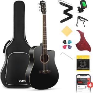 imageDonner Black Acoustic Guitar for Beginners Adult Teens Starter Kits  Full Size 41 SteelString Acustica Guitarra Bundle Set with Free Online Lesson Gig Bag Strap Tuner Cutaway DAG1CBBlack