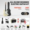 imageDonner DST100B 39 Inch Electric Guitar Beginner Kit Solid Body Full Size Black HSS for Starter with Amplifier Bag Digital Tuner Capo Strap StringCable PicksYellow