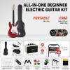 imageDonner DST100B 39 Inch Electric Guitar Beginner Kit Solid Body Full Size Black HSS for Starter with Amplifier Bag Digital Tuner Capo Strap StringCable PicksRed
