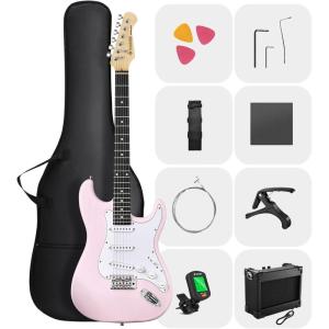 imageDONNER DST80 Electric Guitar 39 Beginner Electric Guitar Kit with Amp Classic SSS Pickup Complete with Gig Bag Tuner Capo Strap Picks and Free Online LessonsShell Pink