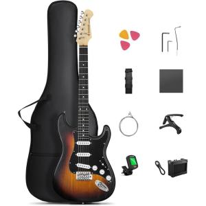 imageDONNER DST80 Electric Guitar 39 Beginner Electric Guitar Kit with Amp Classic SSS Pickup Complete with Gig Bag Tuner Capo Strap Picks and Free Online LessonsRed Tea Burst