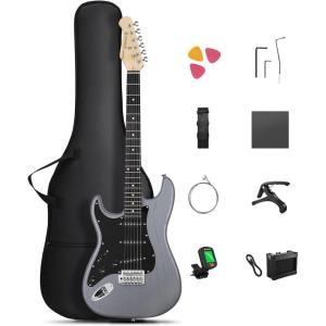 imageDONNER DST80 Electric Guitar 39 Beginner Electric Guitar Kit with Amp Classic SSS Pickup Complete with Gig Bag Tuner Capo Strap Picks and Free Online LessonsLeft handedMatte Black