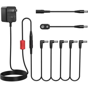 imageDonner DPA100 Guitar Pedal Power Supply Adapter 9V DC 1A Tip Negative 5 Way Daisy Chain Cables for Effect Pedal