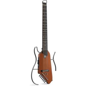 imageDonner HUSHI EVO2 Acoustic Electric Travel Guitar  Portable Headless Quiet Practice Guitar UltraLight Mahogany Body with Builtin Tuner Detachable Stands amp Headphone Jack  SunburstNatural