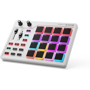 imageDonner MIDI Pad Beat Maker Machine Professional Drum Machine with 16 Beat Pads 2 Assignable Fader amp Knobs and Music Production Software USB MIDI Controller with 40 Courses STARRYPAD WhiteDPD16 White