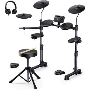 imageDonner DED70SE Electric Drum Set Electronic Drums with 4 Quiet Silicone Pads 9 Cymbals 150 Sounds and 15 Kits USB MIDI TypeC Charging Port Throne Headphones Sticks Melodics LessonsBlack