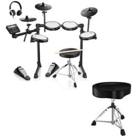 imageDonner DED200 LITE Electronic Drum Kit for Beginner with 450 Sounds Heavy Duty Drum Throne Motorcycle Style Drum Seat with Upgraded Materials