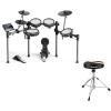 imageDonner Beat Electronic Drum Set with Quiet Mesh Pads and Donner Drum Throne Set Padded Seat Height Adjustable Stools with 5A Drumsticks Included