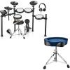 imageDonner DED200 Electric Drum Sets with Quiet Mesh Drum Pads and Donner Heavy Duty Drum Throne Motorcycle Style Widened Drum Stool with Velvet Surface Blue