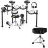 imageDonner DED200 Electric Drum Sets with Quiet Mesh Pads Bundle with Donner Heavy Duty Drum Throne Motorcycle Style Drum Seat Widened Chair with Upgraded Materials