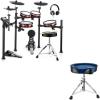 imageDonner DED200 MAX Electronic Drum Set with Industry Standard Mesh Heads and Donner Heavy Duty Drum Throne Widened Motorcycle Style Drum Stool Blue Velvet Surface