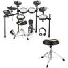 imageDonner DED200X Electronic Drum Set Electric Drum Kit with Quiet Mesh Pads Bundle with Donner Drum Throne Set Padded Seat Height Adjustable Stools 5A Drumsticks Included