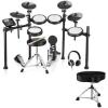 imageDonner DED200X Electronic Drum Set Electric Drum Kit with Quiet Mesh Pads Bundle with Donner Heavy Duty Drum Throne Motorcycle Style Seat Widened Chair with Upgraded Materials