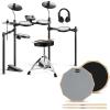 imageDonner DED70 NEW Electric Drum Set for Beginner with 150 Sounds 4 Quiet Mesh Pads 9 Cymbals Bundle with Donner Drum Practice Pad 8 Inches Gray