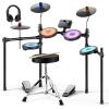 imageDonner DED70L Electronic Drum Set with LED Light Up Quiet Mesh Drum Pads amp 9 Cymbals 150 Sounds 15 Drum Kits USB MIDI TypeC Charging 2 Pedal Throne Headphones Sticks Melodics LessonsPolychromatic