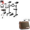 imageDonner DED80 Electronic Drum Set with 4 Quiet Mesh Pads 180 Sounds 2 Pedals Throne Headphones Sticks and Melodics Lessons Bundles with Donner Drum Amplifier 20W Wireless Brown Drum Speaker