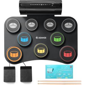 imageDonner 9 Pads Adults Electronic Drum Sets Kit with Dual Bluetooth Speaker Musical Drum