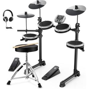 imageDonner Adults Beginners Electronic Drum Set with 180 Sounds Mesh Pad Drums Kit DED80 Gray